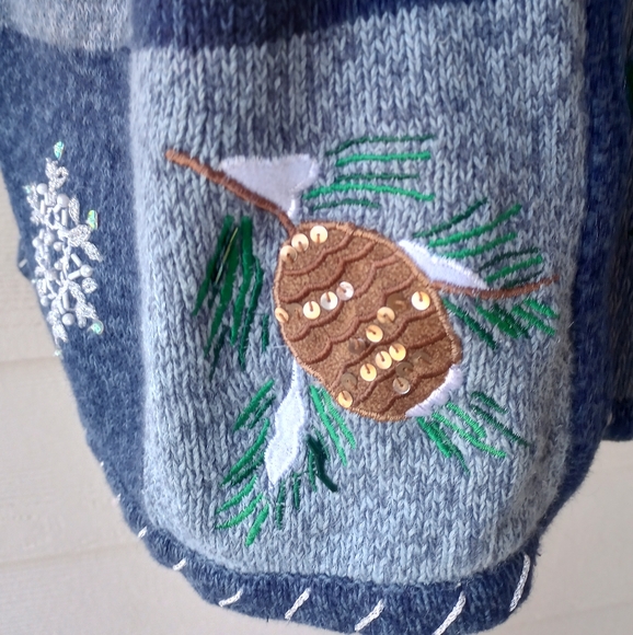 Tiara International Christmas Collection Blue Y2K Vintage Zip Up Sweater Jacket - Picture 11 of 16